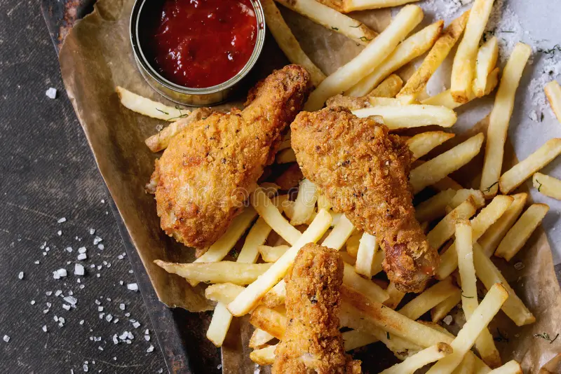 Tray of fries and chicken