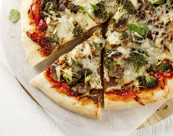 Meat and mushroom pizza